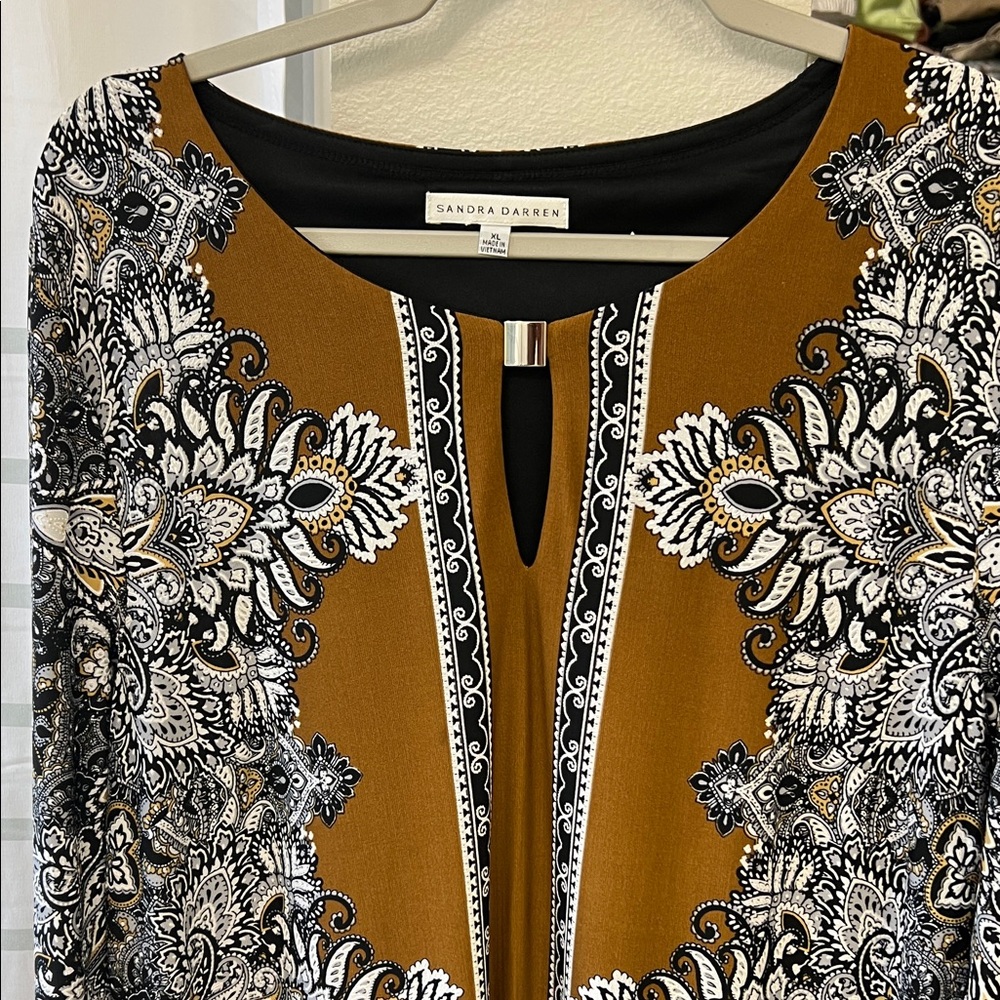 Sandra Darren Brown and Black Paisley Dress